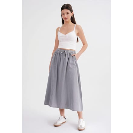 Hoge Taille Poplin Rok met Trekkoorddetail