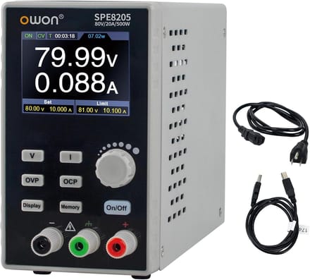 Programmeertbare DC-voeding met 0-80 V en 0-20 A - 500 W-vermogen, met 2,8-inch LCD-display