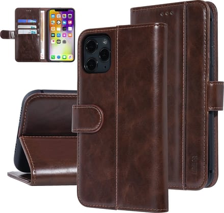 UNIQ Accessory Schokbestendig Kastje voor Apple iPhone 11 Pro Max – Bruin Kunstleer – Bescherming van Telefoon.