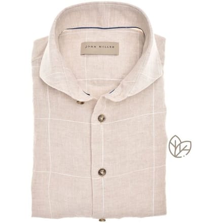 John Miller Overhemd Pure Linen Windowpaine Check Zand / male