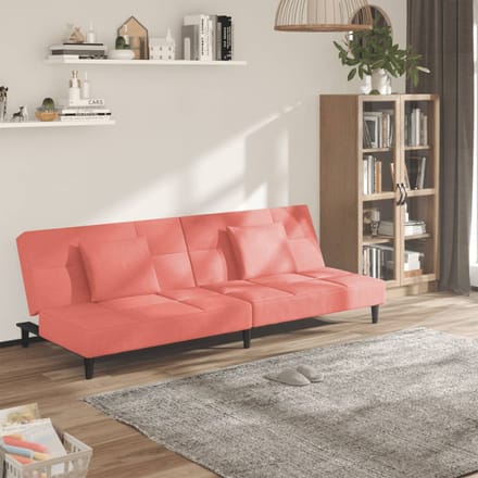 vidaXL - Slaapbank - 2-zits - met - 2 - kussens - fluweel - roze
