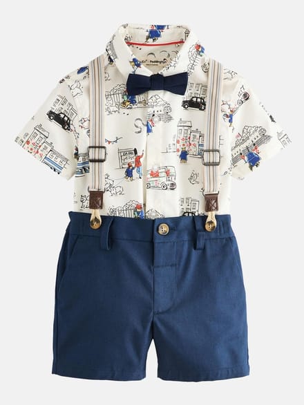 Next - Jongens - Set van short, bretels, overhemd en vlinderdas - Blauw
