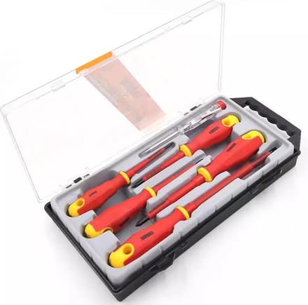 FINDER Tools Schroevendraaierset - Gereedschapset van 6 - schroevendraaiers -  Schroevendraaier set - Schroevendraaiers van verschillende maten - Spanningzoeker - Rood