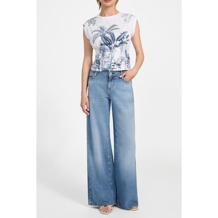 GUESS Sl Tobacco Palms Cor Pure White Size: L | T-Shirts Outlet | Dames | Wit