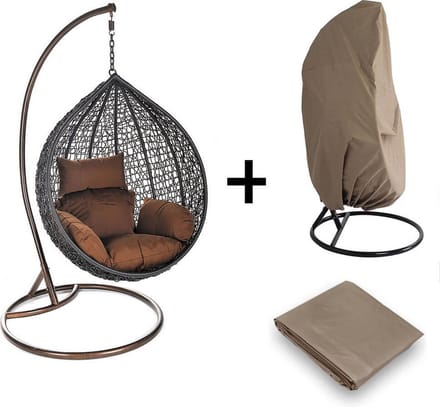 Hangstoel Polyrattan CIELO - Met regenhoes + kussens