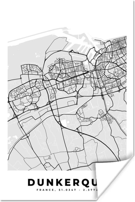 Poster Kaart - Stadskaart - Dunkerque - Plattegrond - Frankrijk - 20x30 cm