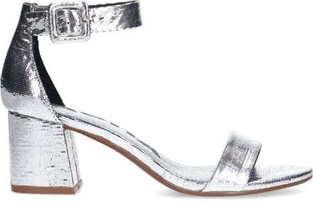Sacha - Dames - Zilveren metallic sandalen met blokhak - Maat 41