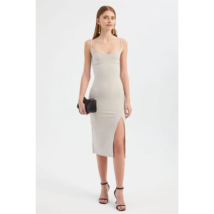 Scoop Neck Spaghetti Top Midi Bodycon Jurk met een Zijsplit