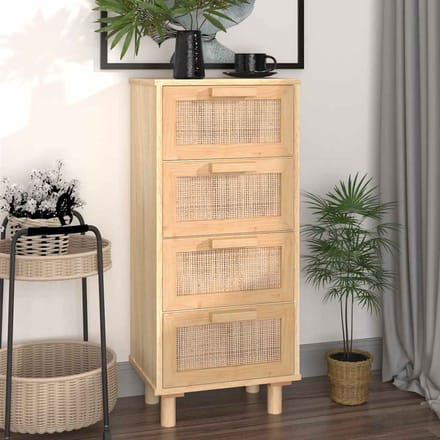 vidaXL - Dressoir - 40x30x90 - cm - massief - grenenhout - en - rattan - bruin