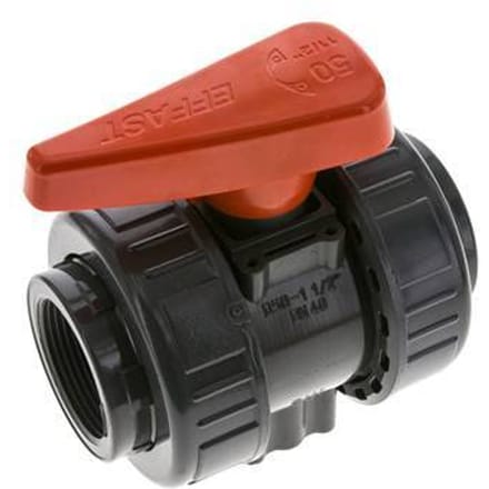 PVC 2-weg Kogelkraan Dubbele Wartel Rp 1 1/2'' FKM