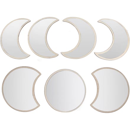 7 Stuks Maan Decoratie Kamer Muur Decoratie Spiegeloppervlak met Sticker voor Slaapkamer Badkamer Zilver white