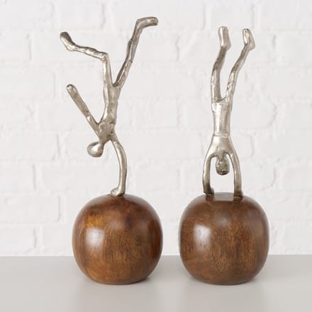 Kunst object - 2 set - Mango hout - Aluminium - 30x12x11cm - Handmade