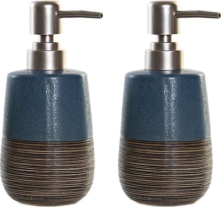 Items Zeeppompje/dispenser - 2x - polystone - marine blauw - 16 cm - toilet/badkamer