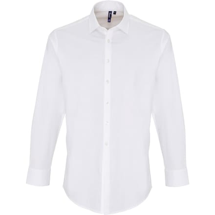 Premier Heren Rekken Pasvorm Popeline Lange Mouwen Shirt (Wit)