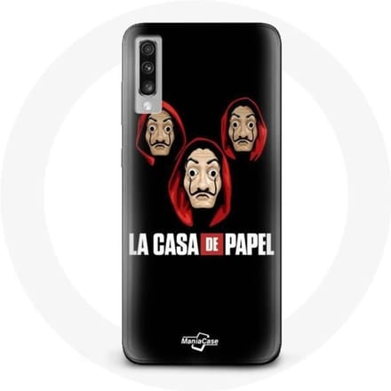 Coque - La casa de papel - Samsung Galaxy A70 - Souple - Noir - Masque et Logo
