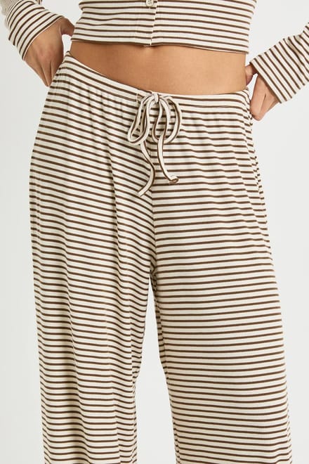 boohoo Dames Gestreepte mid-rise broek met wijde pijp | Steen | Maat: 44