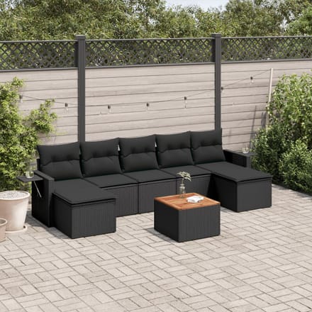 vidaXL - 8-delige - Loungeset - met - kussens - poly - rattan - zwart