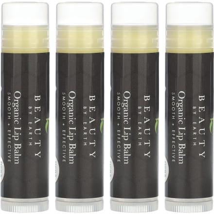 Beauty By Earth, Organic Beeswax Lip Balm, Peppermint, 4 tubes, 0.15 oz each beige
