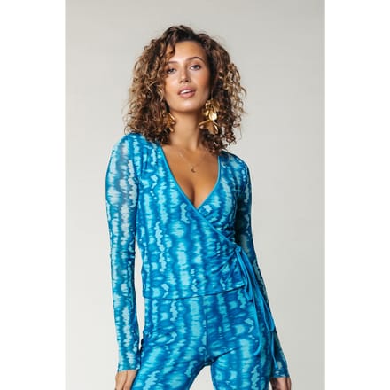 Colourful Rebel Winona Tie Dye Mesh Wrap Top Light Turquoise Größe: S | Blusen Outlet | Damen | Cyan