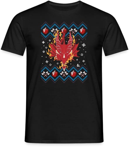 Dungeon & Dragons DND Drakenkop Ugly Christmas T-Shirt Heren