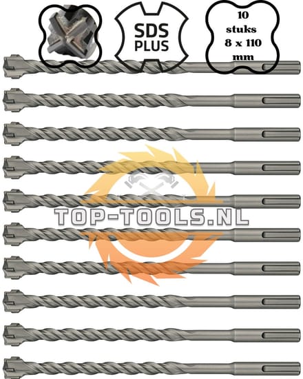 10-Delig 8 X 110 MM SDS Plus hamerboren MET 4 SNIJKANTEN