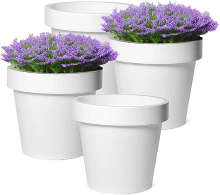Mega Collections Plantenpot/bloempot - 4x - kunststof - wit - buiten - D16 x H14 cm