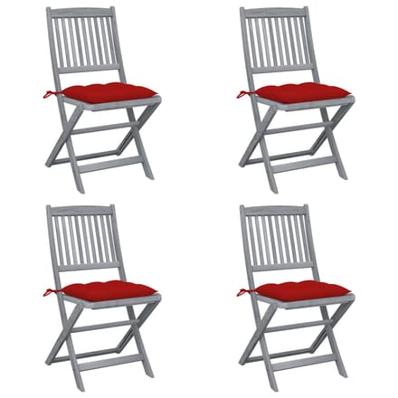 vidaXL - Set - van - 4 - klapstoelen - met - kussens, - gemaakt - van - massief - acaciahout.