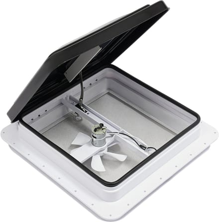 DIMICO - Dakventilator camper - Dakraam Caravan - Dakluik met ventilator - 42x42 CM - Insectennet - Universeel - Zwart/Wit