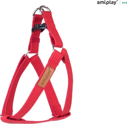 Amiplay Harnas verstelbaar Cotton rood maat-M / 30-55x2cm