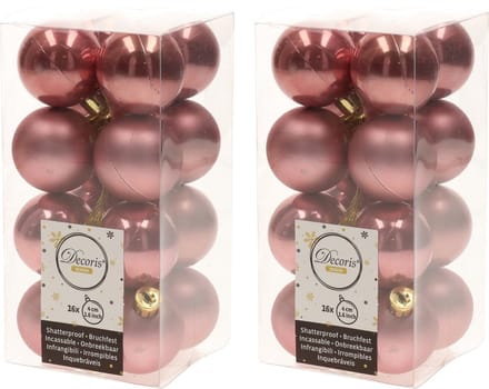 Decoris kleine kerstballen - 32x st - oudroze - 4 cm - kunststof - kerstversiering