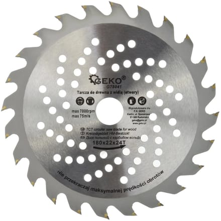GEKO Cirkelzaagblad - TCT - 180 mm - 24T - Koelgaten