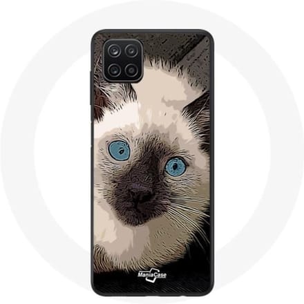 Samsung Galaxy A12 Hoesje Zwart-witte Siamese Kat met Blauwe Ogen