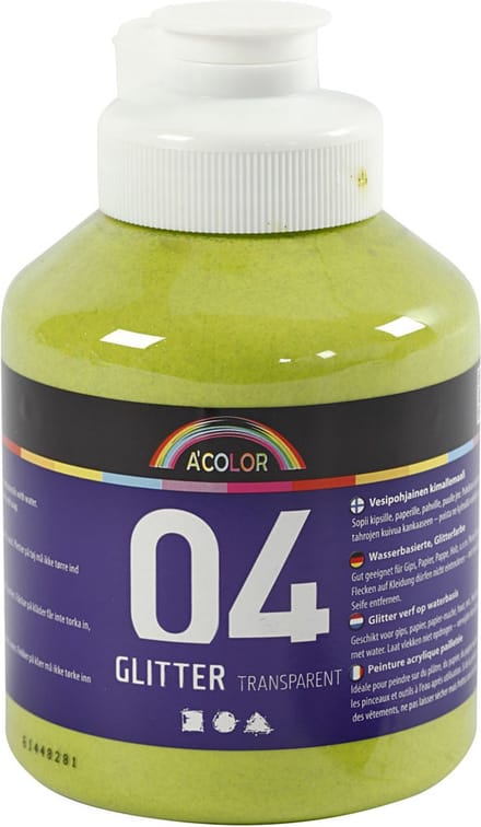 Acrylverf met glitters, lime groen, 500 ml/ 1 fles