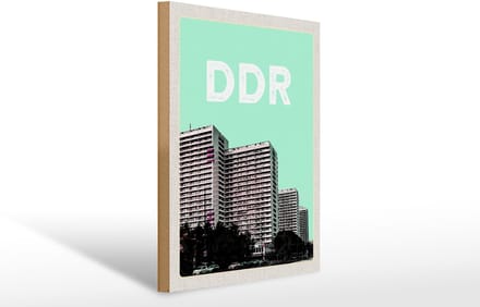 Holzschild Reise 30x40cm DDR Zeit Hochhäuser Plattenbau