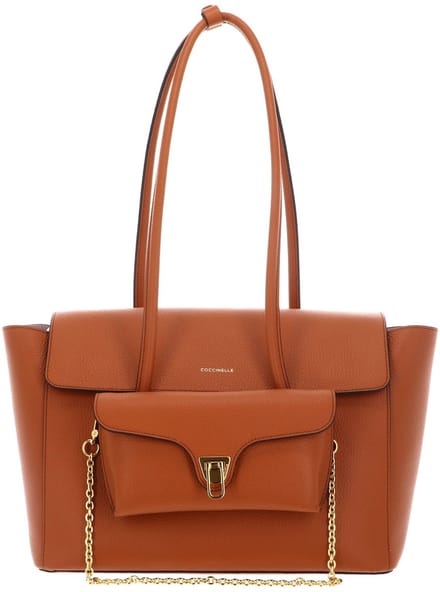 COCCINELLE Leren shopper schoudertas Double Beat Grained Leather Handbag Crab Lichtbruin