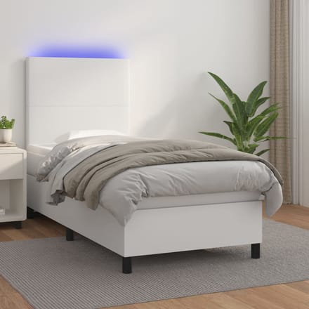 vidaXL - Boxspring - met - matras - en - LED - kunstleer - wit - 80x200 - cm