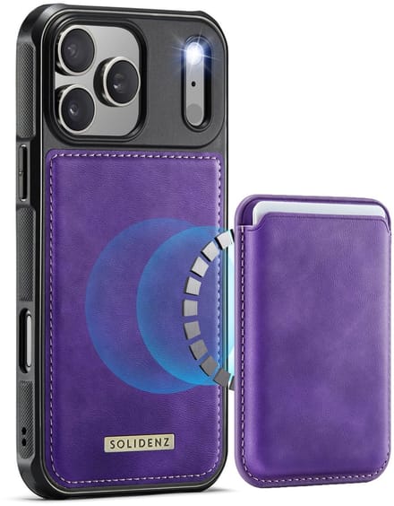 Solidenz telefoonhoesje - Geschikt voor iPhone 17 Pro Max en geschikt voor iPhone 18 Pro Max - Geschikt voor MagSafe - Pasjeshouder - Paars