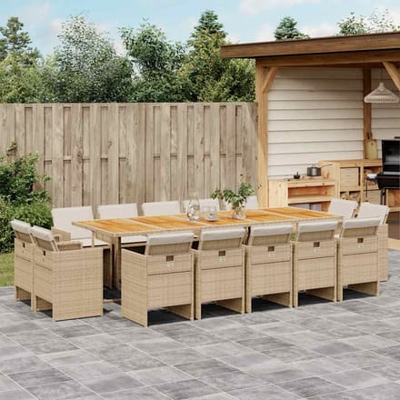 vidaXL - 15-delige - Tuinset - met - kussens - poly - rattan - beige