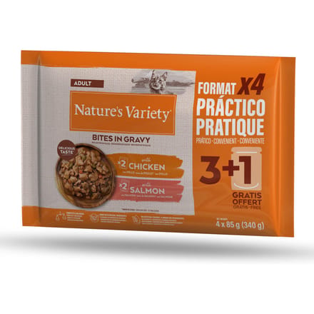 Nature's Variety Bites in Saus 44 x 85 g  - Met Kip en Zalm