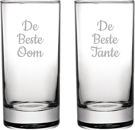 Gegraveerde longdrinkglas 28,5cl De Beste Tante-De Beste Oom