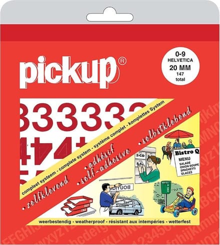 Pickup plakcijfers boekje Helvetica rood - 20 mm