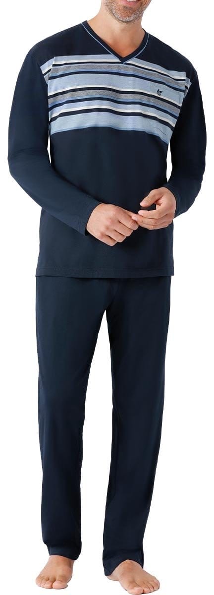 Klima-komfort heren pyjama marine blauw Hajo - Blauw - Maat - 60