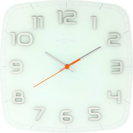 NeXtime - Wandklok - 30 x 30 x 3.5 cm - Glas - Wit - 'Classy Square'