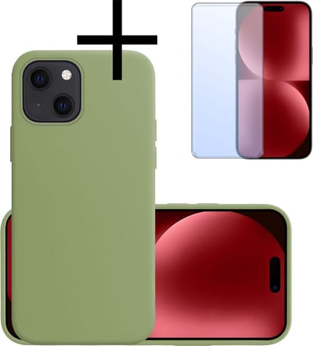 Hoesje - Met Screenprotector - Geschikt voor Apple iPhone 15 Plus - Sterk & Shockproof - Back Cover - Siliconen Case - Telefoon Hoes - Groen