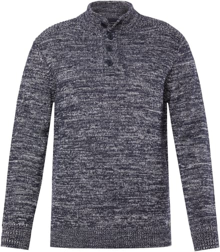 Boston Park - Heren - Troyer gemêleerd breisel knoopkraag - Navy blauw - Maat 64+