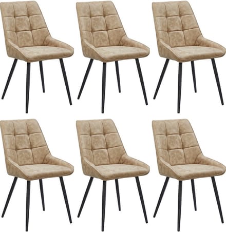 Colenis® - Dansk Eetkamerstoel - Set Van 6 - Sand - Microfiber Stof - Industrieel - Stoel