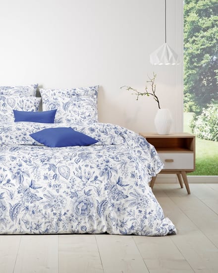 Mistral Home - DEKBEDOVERTREK - katoen renforcé - 140 x 200 cm + 65 x 65 cm - eenpersoons - botanisch - wit