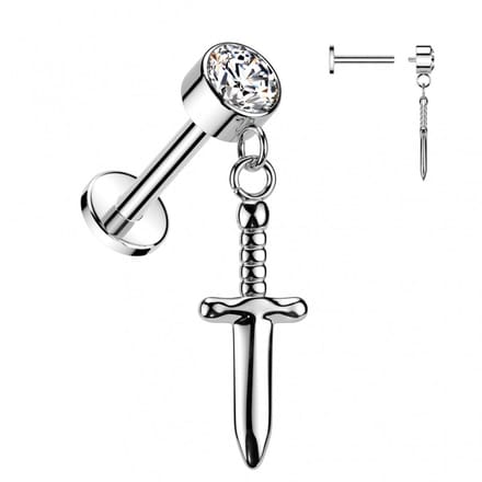 Piercing titanium dagger hanger 1.2x6 - zilver - LMPiercings