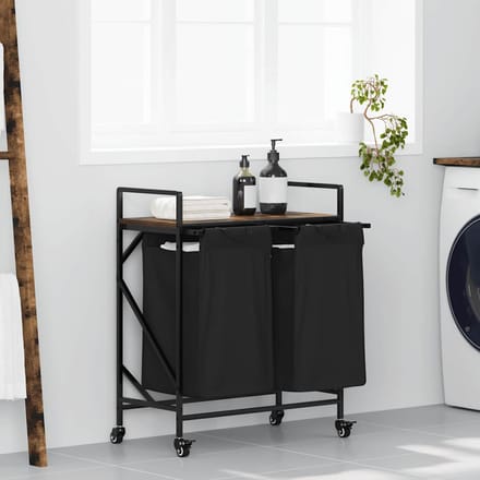 vidaXL - Wasmand - 2 - vakken - met - planken - gerookt - eikenkleurig