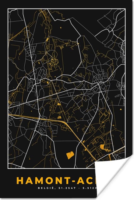 Poster Plattegrond - Hamont-Achel - Goud - Kaart - Stadskaart - 40x60 cm